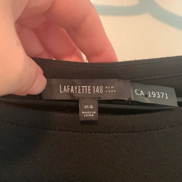 Lafayette 148 New York Black Faux Leather Trim Drop Shoulder Tunic Top Size M - Picture 5 of 6